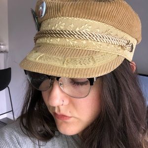 Yellow fisherman hat.